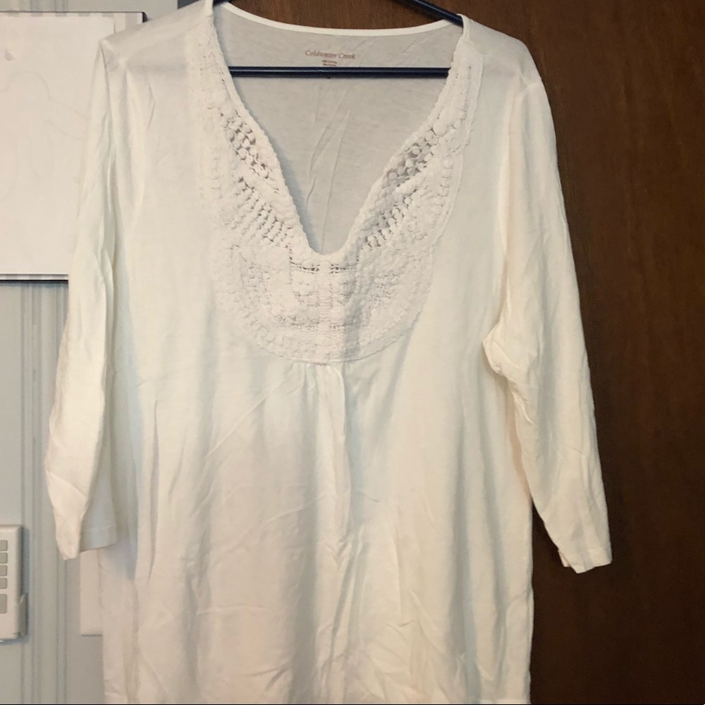 Coldwater Creek 3/4 sleeve crochet accent tunic